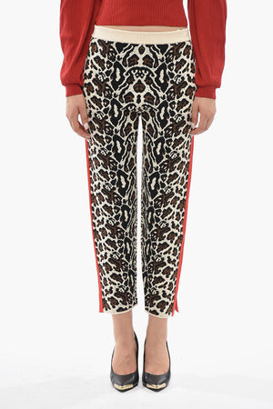Animal-Print Knit Trousers with Contrast Band