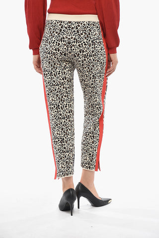 Strickhose mit Animal-Print und Kontrastband