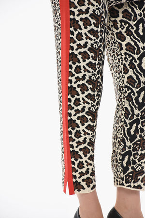 Animal-Print Knit Trousers with Contrast Band