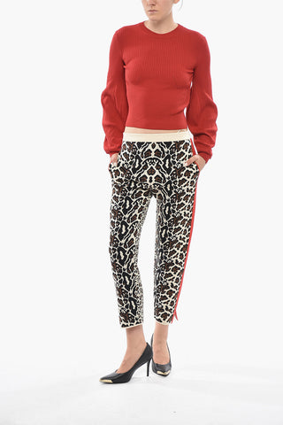 Strickhose mit Animal-Print und Kontrastband
