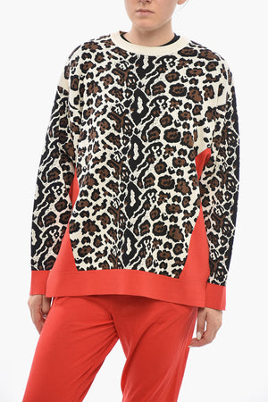 Animal-Print Crewneck Sweater with Contrast Trim
