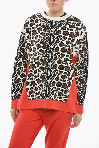 Rundhalspullover mit Animal-Print und Kontrastbesatz