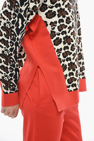 Animal-Print Crewneck Sweater with Contrast Trim