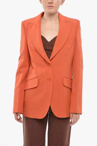 Wool-Blend Solid-Color Blazer With Peaked Lapel