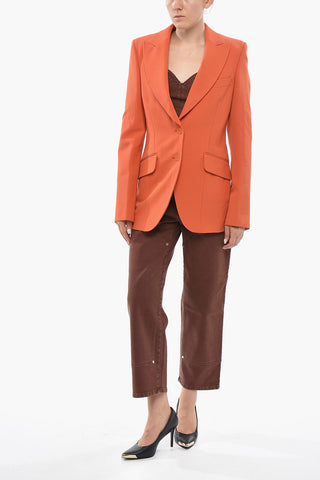 Wool-Blend Solid-Color Blazer With Peaked Lapel