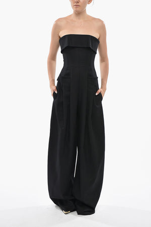 Ärmelloser Jumpsuit mit weitem Bein aus Schurwolle