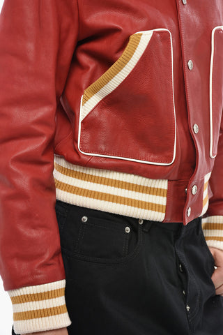 Hammered Leather Varsity Jacket with Snap Buttons