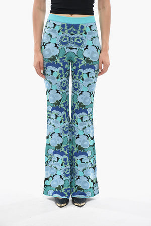 Pantaloni in Jacquard Floreale a Gamba Svasata