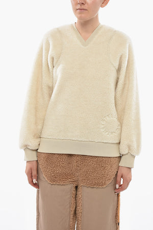 Teddy Sweatshirt with V-Neck and Embroidered Logo
