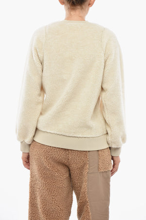Felpa Teddy con Scollo a V e Logo Ricamato