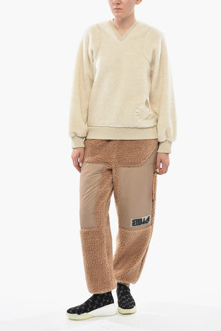 Teddy Sweatshirt with V-Neck and Embroidered Logo
