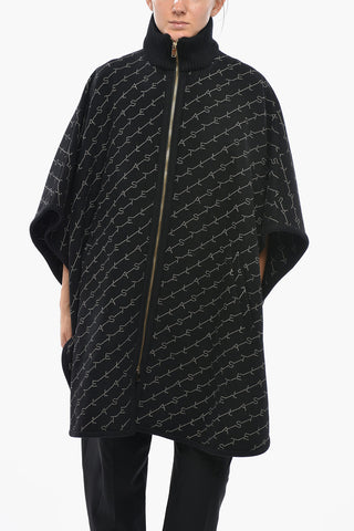 Wool-Blend Cape BRINDABELLA with All-Over Logo and Zip Closure