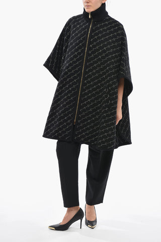 Wool-Blend Cape BRINDABELLA with All-Over Logo and Zip Closure