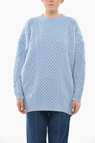 Virgin Wool Crewneck Sweater with Aran Pattern