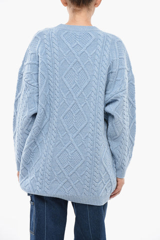 Virgin Wool Crewneck Sweater with Aran Pattern