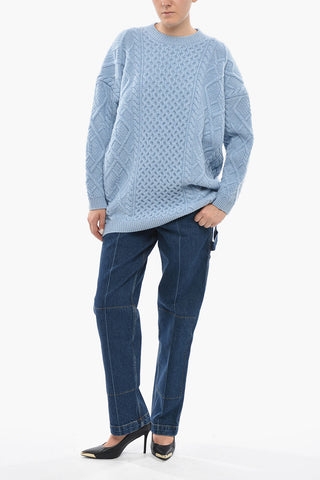 Virgin Wool Crewneck Sweater with Aran Pattern