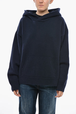 Virgin Wool Sweater with Patch Pocket and Hood