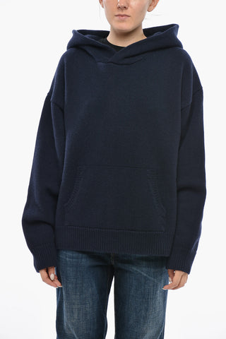 Virgin Wool Sweater with Patch Pocket and Hood