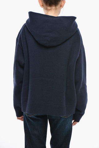 Virgin Wool Sweater with Patch Pocket and Hood