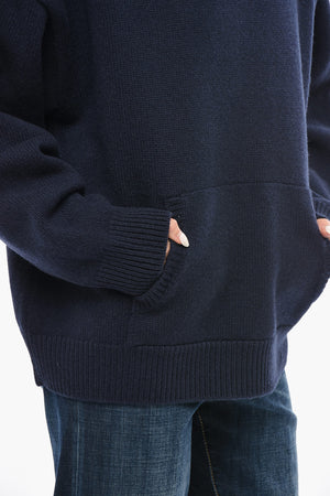 Virgin Wool Sweater with Patch Pocket and Hood