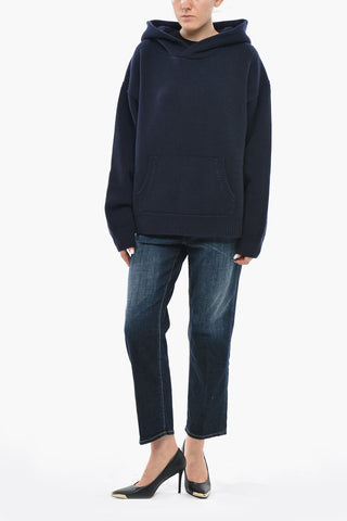 Virgin Wool Sweater with Patch Pocket and Hood