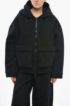 Maxi Felpa Hoodie a Tinta Unita con Tasche A Toppa