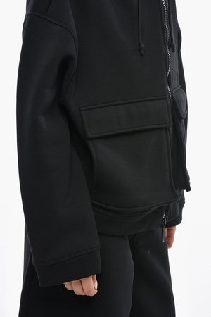 Maxi Felpa Hoodie a Tinta Unita con Tasche A Toppa