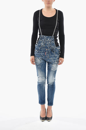 Denim-Jumpsuit mit Schmuck-Details und Ketten-Trägern