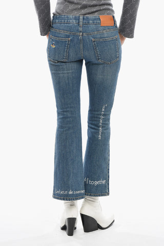 Flared Stretch Denim Jeans With Embroidery 22cm