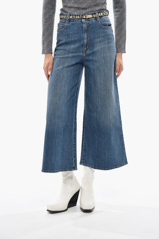 Stretch Denim Flared Jeans with 34cm Industrial Logo Belt