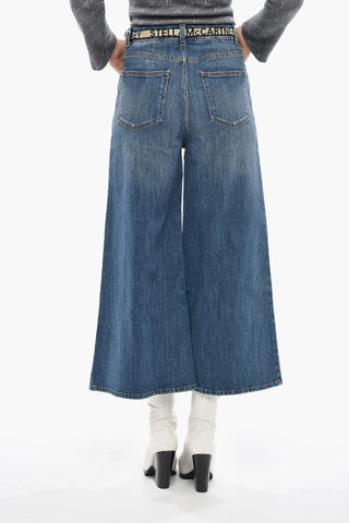 Stretch Denim Flared Jeans with 34cm Industrial Logo Belt