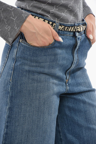 Stretch Denim Flared Jeans with 34cm Industrial Logo Belt