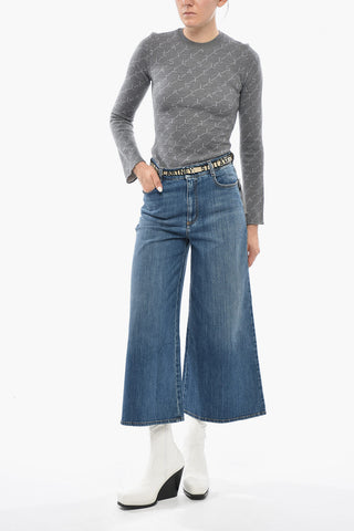 Stretch Denim Flared Jeans with 34cm Industrial Logo Belt