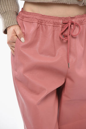Vegan Leather Joggers With Elastic Waist