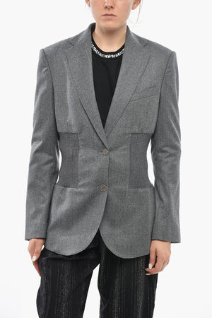 Blazer in Flanella di Lana con Inserti in Maglia
