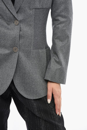 Blazer in Flanella di Lana con Inserti in Maglia