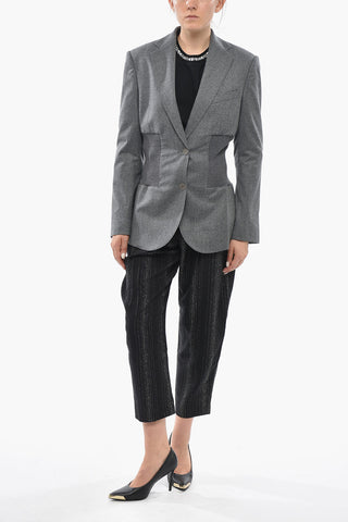 Wool-Flannel Blazer With Knit Inserts
