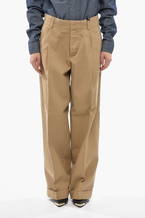 Cotton Single-Pleat Trousers with Hidden Button Fastening