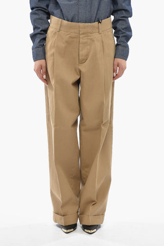Cotton Single-Pleat Trousers with Hidden Button Fastening