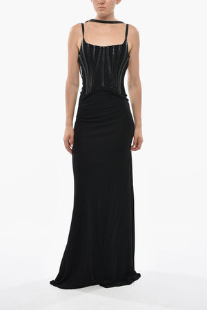 Solid-Color Maxi Dress with Bustier