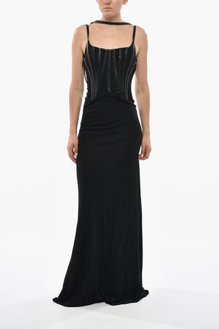 Solid-Color Maxi Dress with Bustier