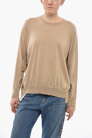 Virgin Wool Crewneck Sweater with Asymmetric Hem