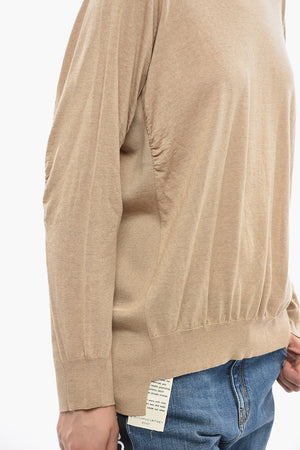 Virgin Wool Crewneck Sweater with Asymmetric Hem