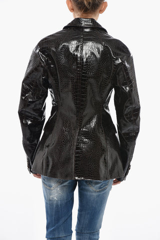 Crocodile-Effect Leather Jacket
