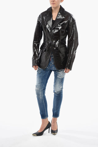 Crocodile-Effect Leather Jacket