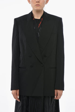 Wool Double-Breasted Blazer LUISA with Peak Lapel and Embroidered Ribbon