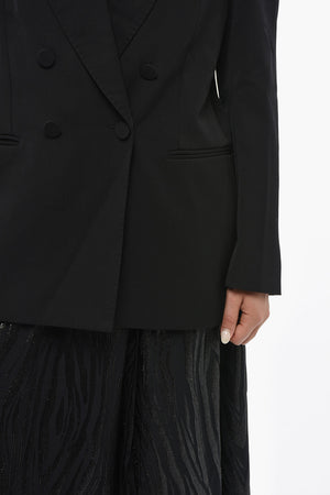 Wool Double-Breasted Blazer LUISA with Peak Lapel and Embroidered Ribbon