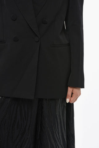 Wool Double-Breasted Blazer LUISA with Peak Lapel and Embroidered Ribbon