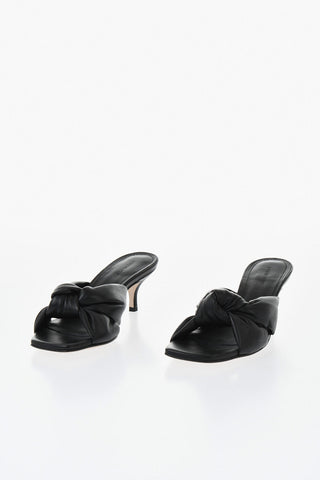 Leather Mules with Front Knot and 7cm Heel