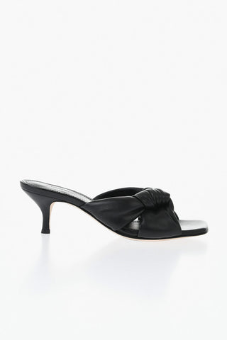 Leather Mules with Front Knot and 7cm Heel